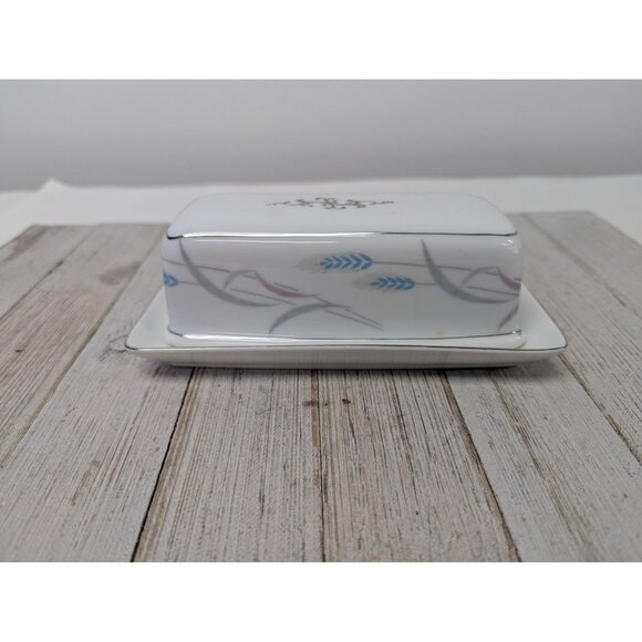 Vintage Valmont Royal Wheat Platinum Trim China Covered Butter Dish Lid - Picture 1 of 6